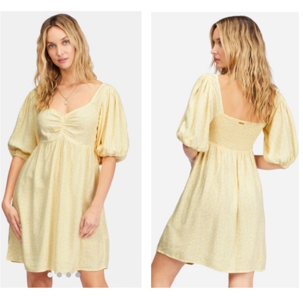 Billabong Floral Sea Side Babydoll Dress Size Large Yellow and White
